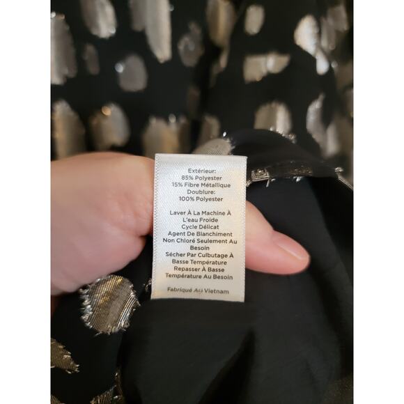 Talbots Women's Clip Dot Tie Back Top Festival Concert Black Silver Size Large - Picture 8 of 8